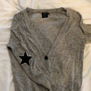 Grey Cardigan with star appliqué on elbows